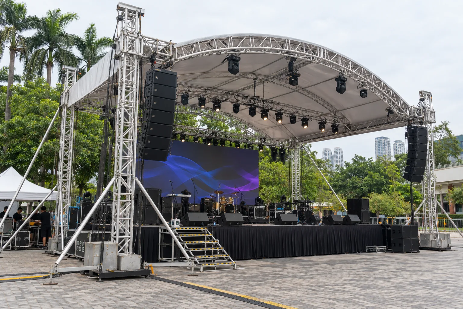 Arched-Roof Truss Stage — illustrative setup