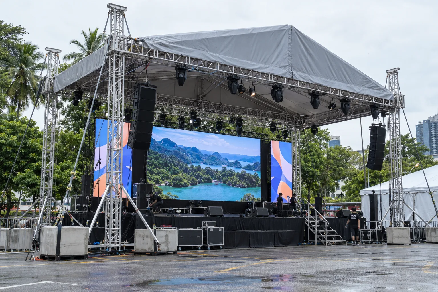 Covered LED Screen Truss — illustrative setup