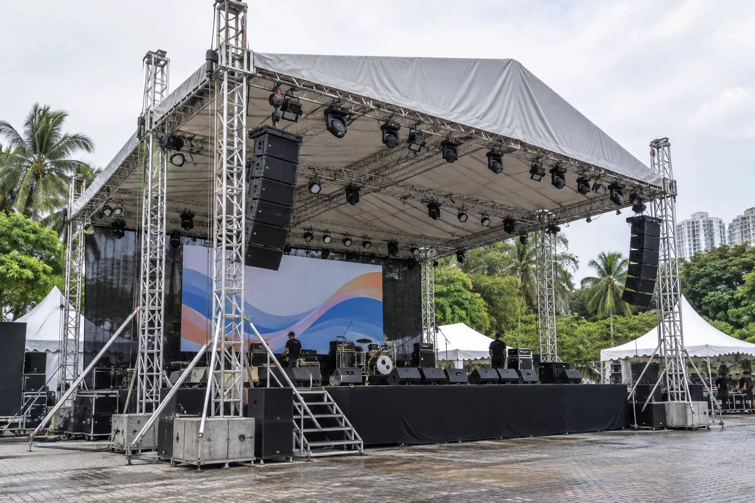 Covered Outdoor Stage Truss — illustrative setup