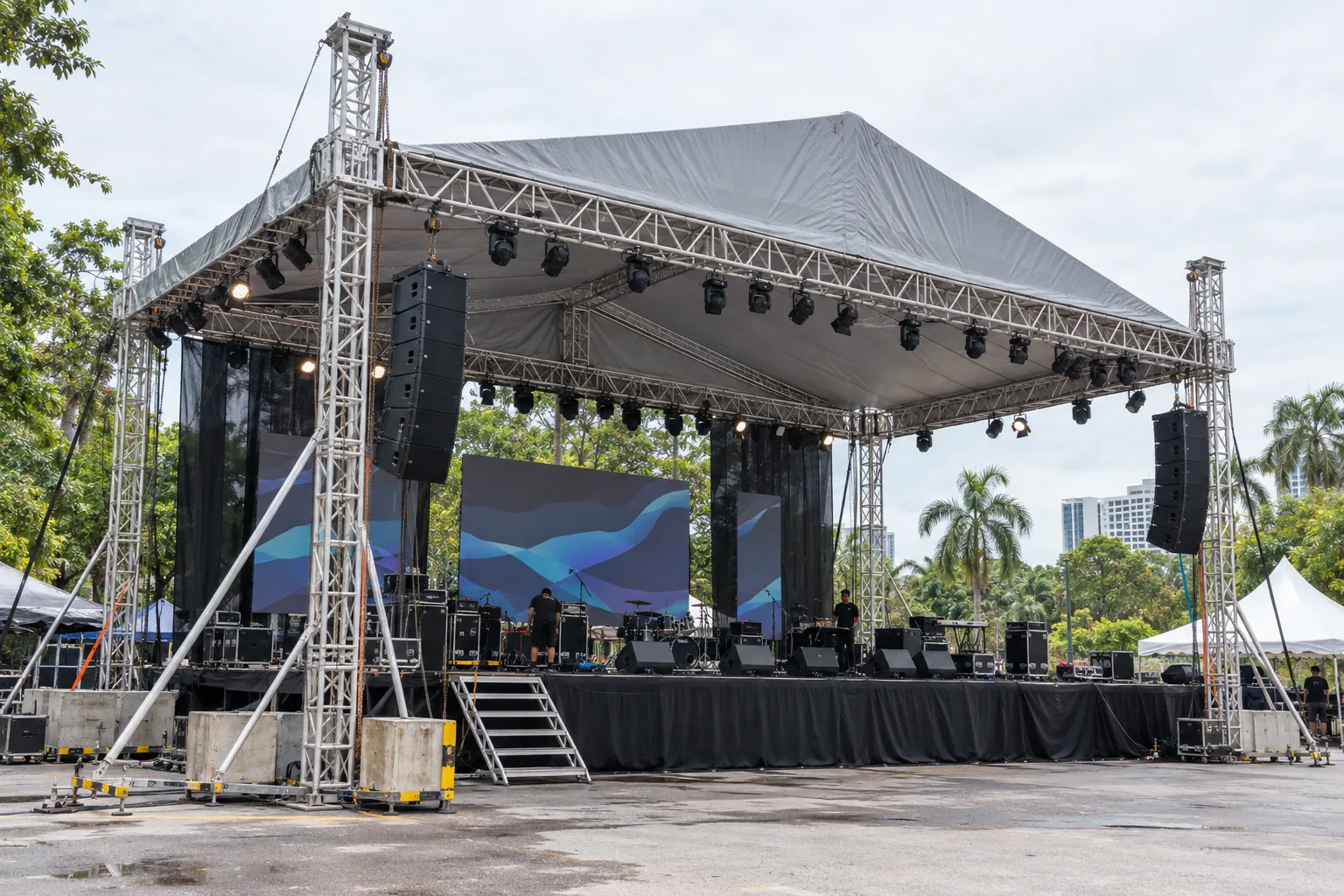Pitched-Roof Truss Stage — illustrative setup