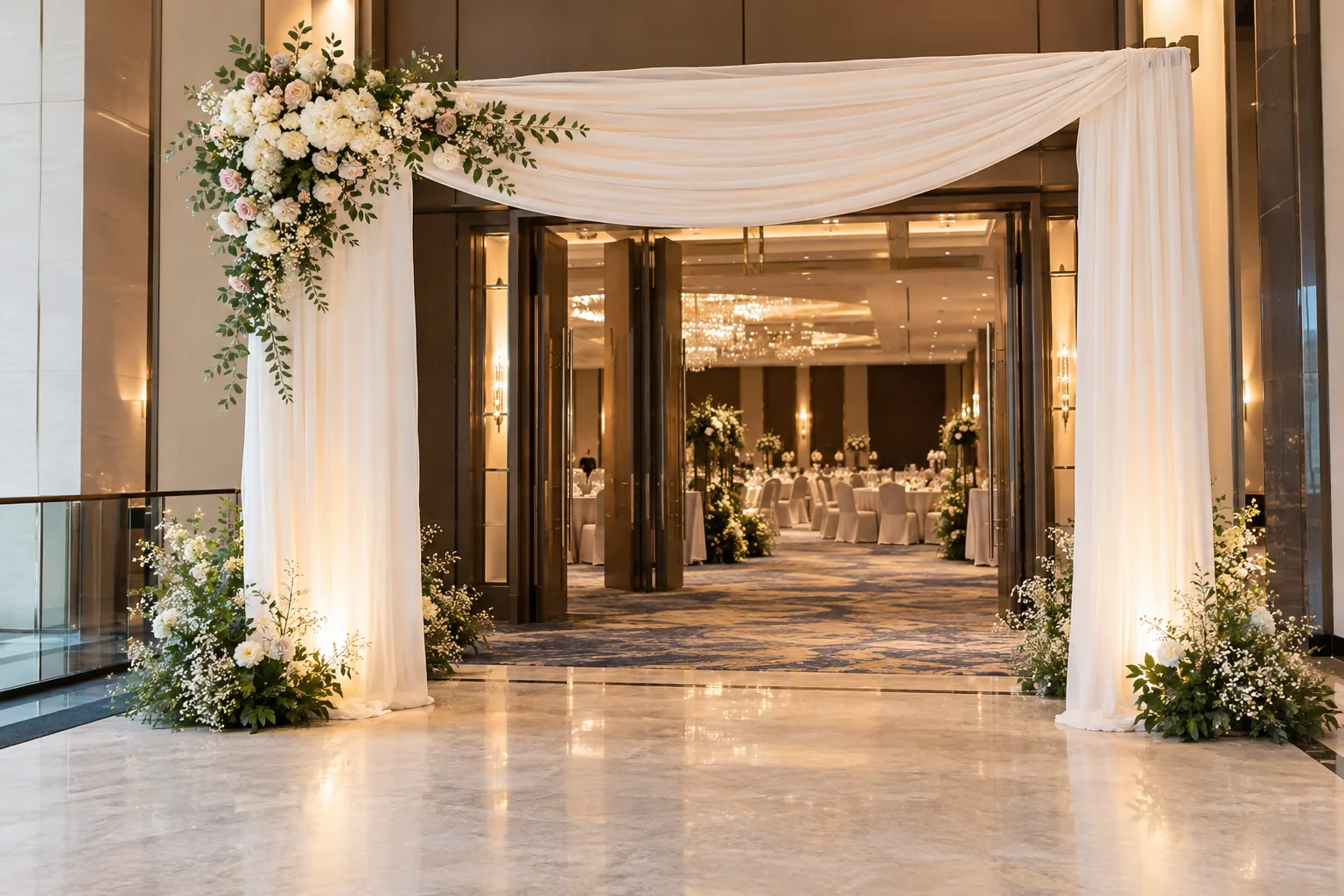 Entrance Curtain & Drape Portal Truss — illustrative setup