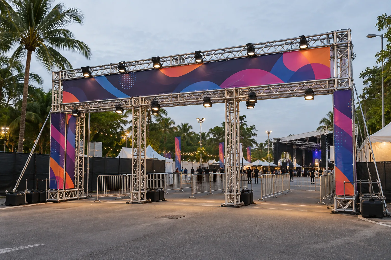 Festival & Concert Entrance Gate Truss — illustrative setup