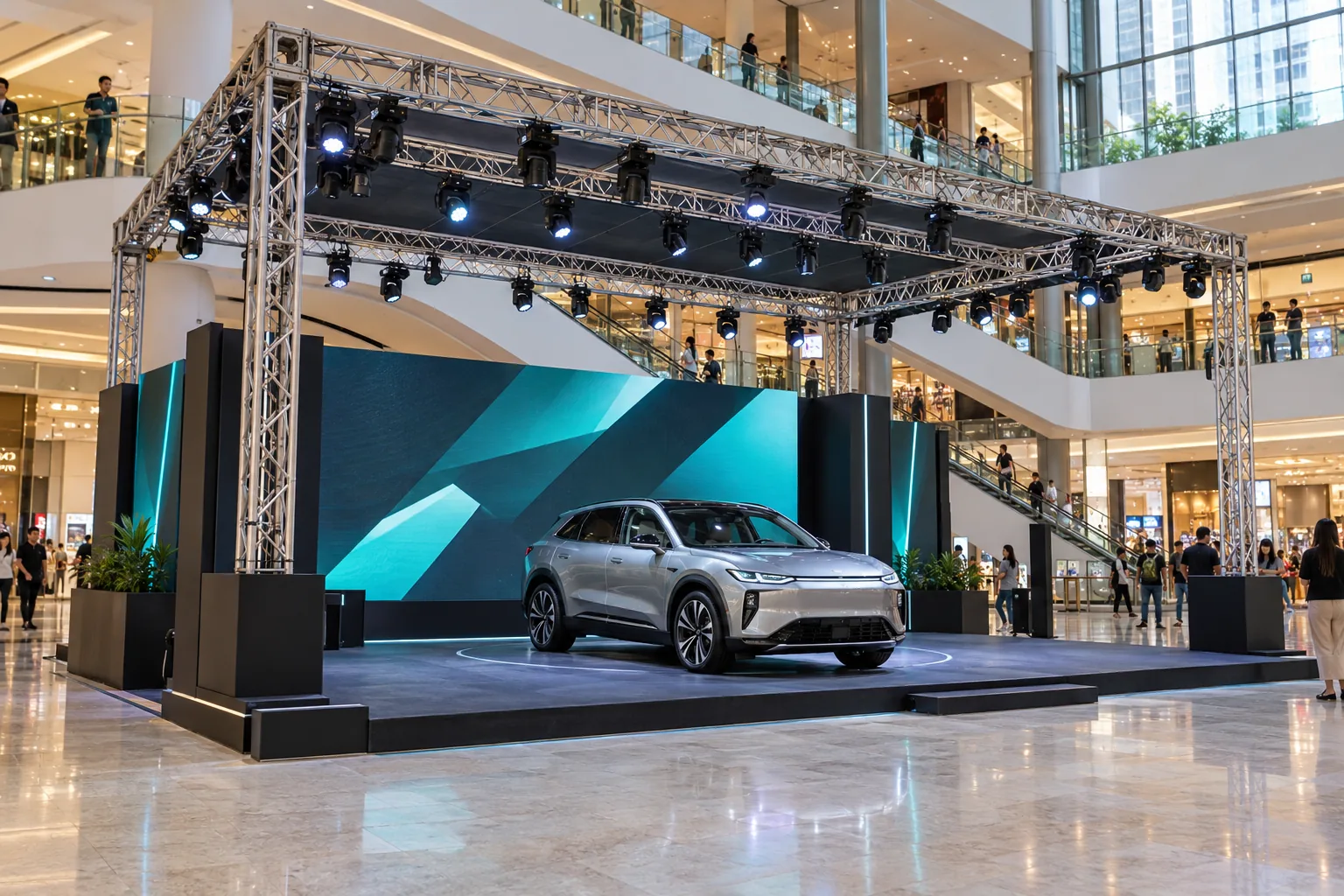 Truss rental for automotive launches & displays — illustrative setup