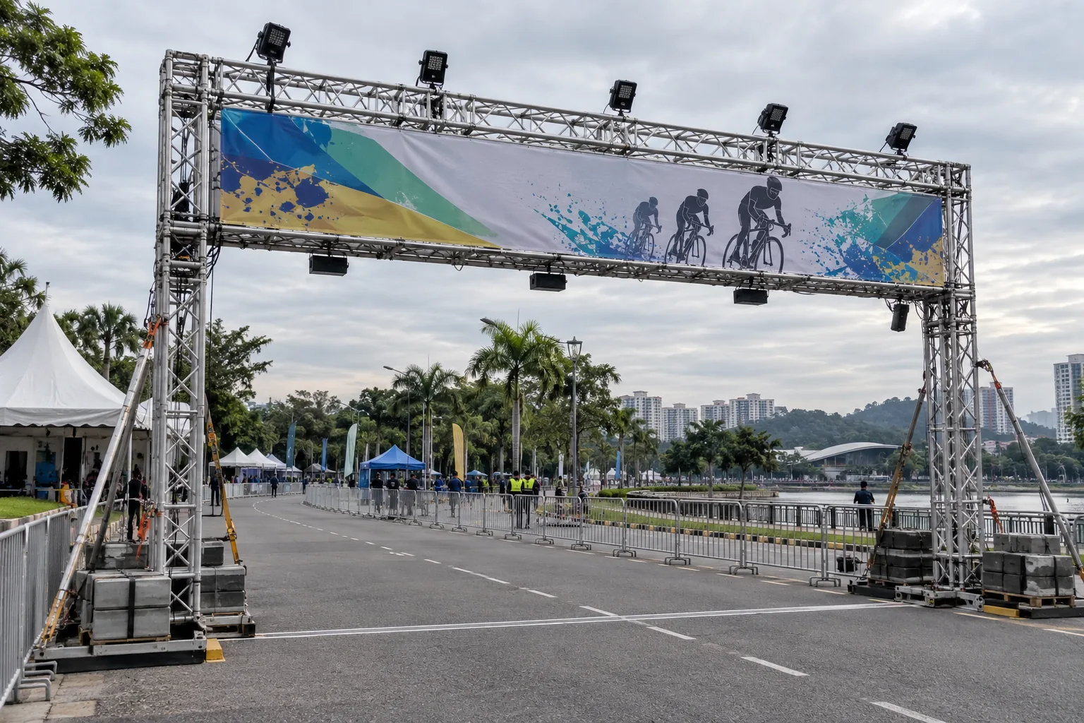 Cycling Event Gantry Truss — illustrative setup